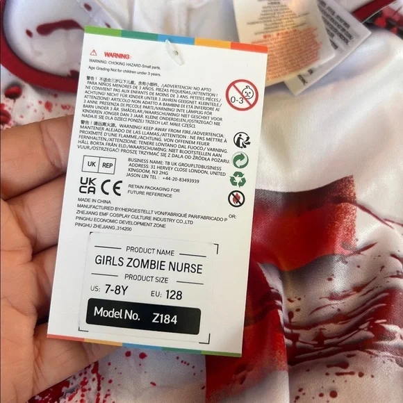 Ikali Girls Zombie Nurse Dress Headband 2 Piece Halloween Costume Size 7-8 Scary - Picture 8 of 10